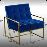 Modern Blue Velvet Accent Chair with Gold Frame