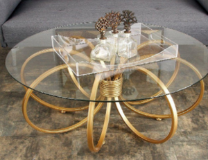 Modern Round Glass Table with Artistic Gold Base