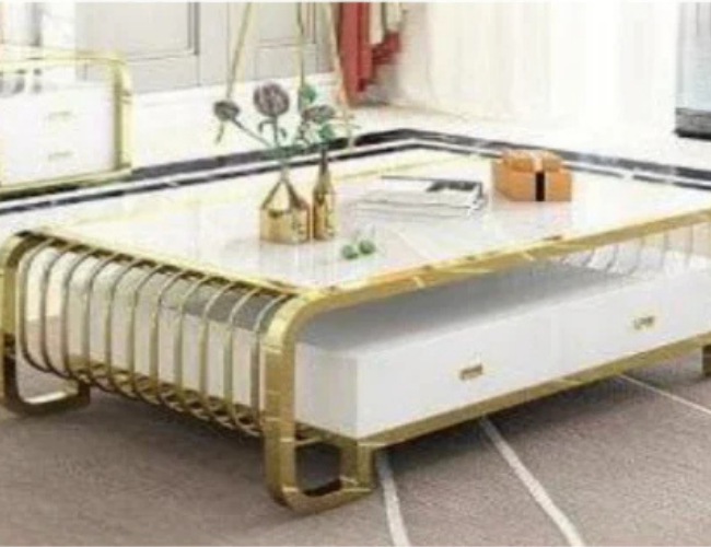 Modern Luxury Bed with Storage Drawers and Gold Frame