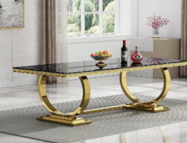 Luxury Black and Gold Rectangular Dining Table
