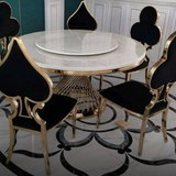 Modern Round White Dining Table Set with Gold Frame
