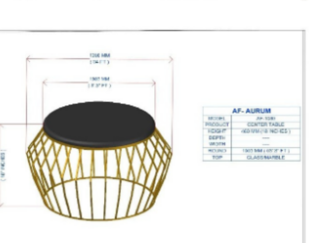 Modern Round Table with Gold Frame and Black Glass Top