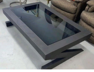 Modern Black Glass Table with Z-Shaped Base