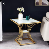 Elegant Round Side Table with Gold Metal Base