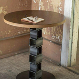 Round Wooden Side Table with Spiral Metal Base