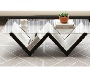 Modern Glass Table with Black Zigzag Base