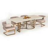 Modern Wooden Dining Table Set with 4 Chairs – Stylish Gold Base Dining Table