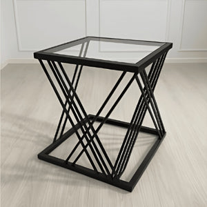 Modern Square Glass Coffee Table with Black Geometric Frame