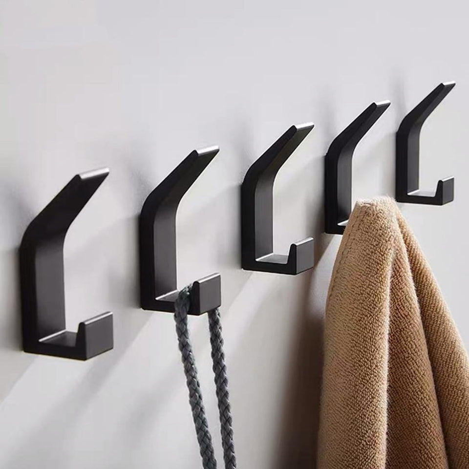 Modern black metal wall-mounted coat hook set