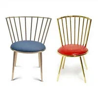 Set of 2 modern wooden dining chairs with blue and red cushions