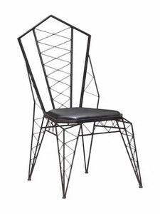 Geometric metal dining chair with black cushion seat