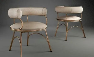 Set of 2 modern beige upholstered dining chairs with gold legs