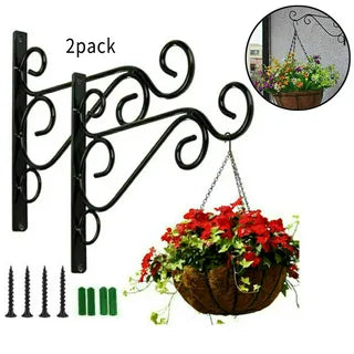 Decorative black metal wall bracket for hanging flower baskets