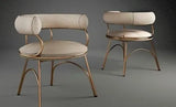 Set of 2 modern beige upholstered dining chairs with gold legs