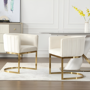 Set of 2 White Velvet Chairs with Golden Metal Base