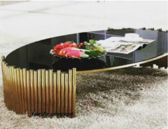 Luxury Oval Black Glass Table with Gold Base