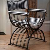 Modern Striped Iron Accent Chair with Cushioned Seat