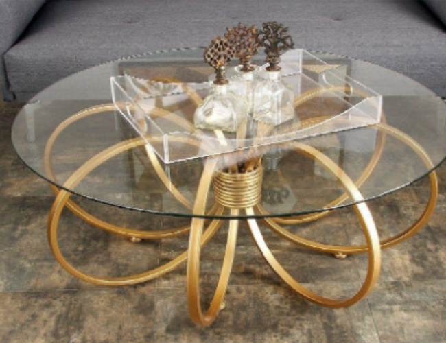 Modern Round Glass Table with Artistic Gold Base