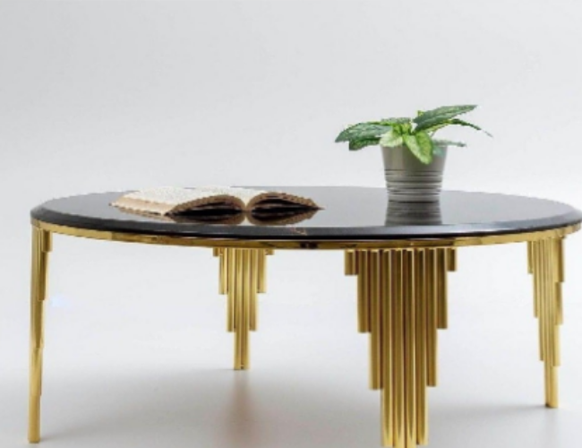 Modern Black Glass Table with Gold Legs