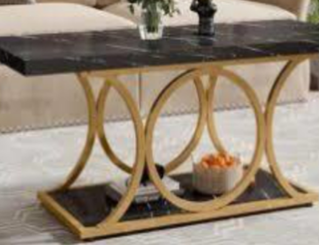 Luxury Console Table with Black Marble Top and Gold Base