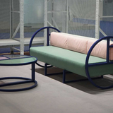 Modern Metal Frame Sofa with Glass Table