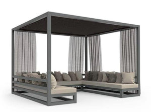 Luxury Outdoor Pergola Daybed Lounge with Curtains