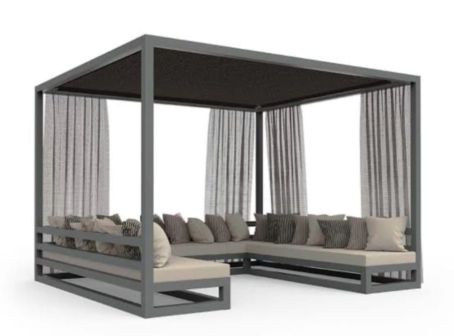 Luxury Outdoor Pergola Daybed Lounge with Curtains