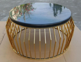 Modern Round Table with Gold Frame and Black Glass Top