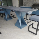 Contemporary Blue Steel Base Dining Table Set