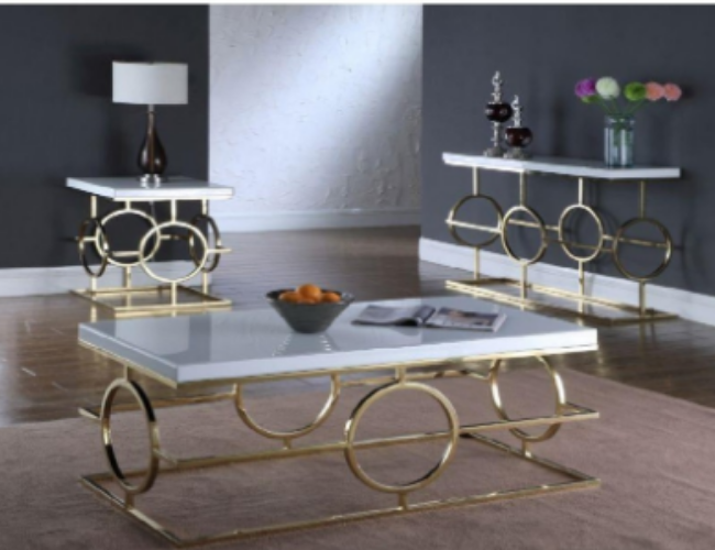 Luxury White Marble Table with Gold Metal Base