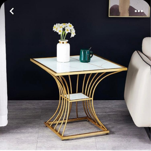 Elegant Round Side Table with Gold Metal Base