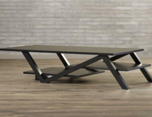 Modern Dark Wood Table with Geometric Black Base
