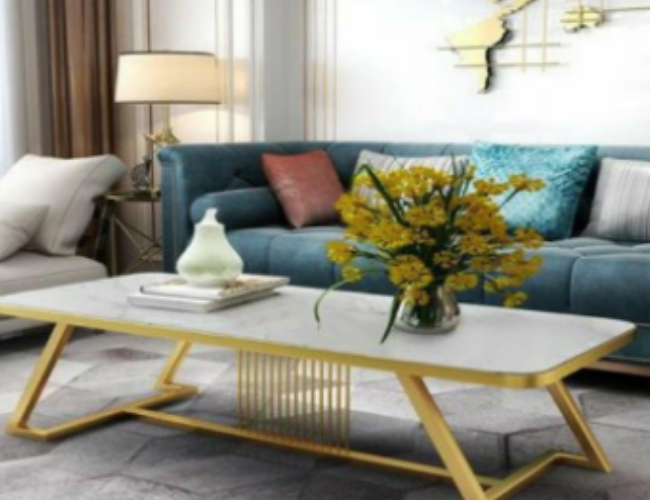 Modern White Glass Table with Gold Base