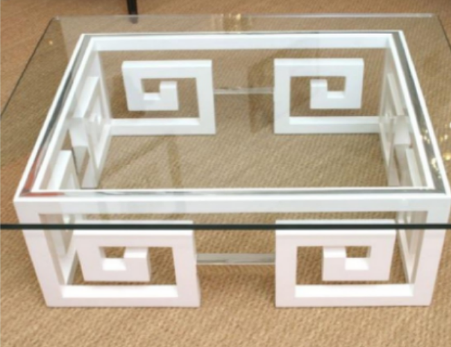 Modern Geometric Glass Table with White Spiral Base