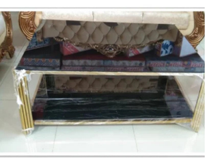 Modern Black Glass Table with Gold Accents