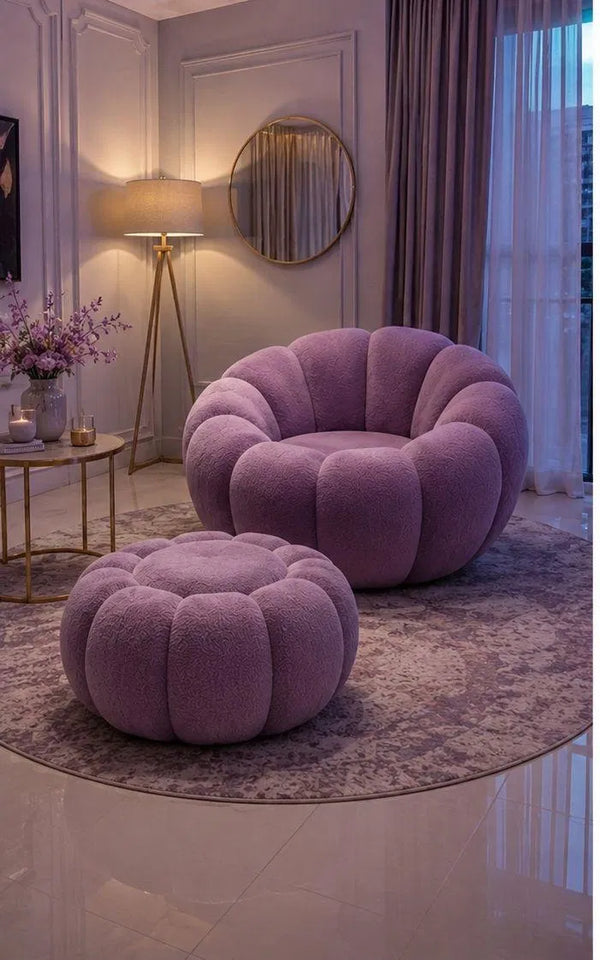 Luxury Pumpkin Lounge Chair with Ottoman
