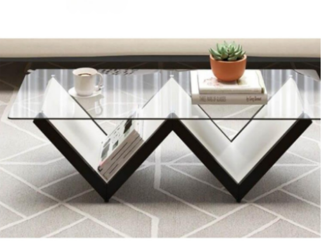 Modern Glass Table with Black Zigzag Base