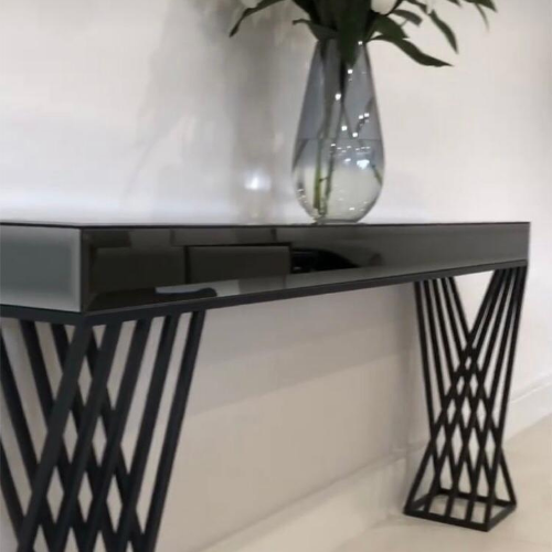 Black Console Table with Decorative Metal Legs