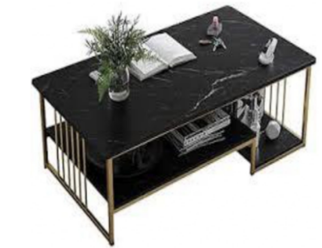 Modern Black Glass Table with Storage Shelf