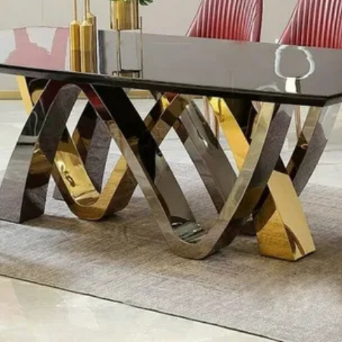 Modern Round Marble Table with Gold Metal Base