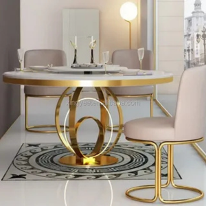 Elegant Round Glass Dining Table with Gold Metal Base