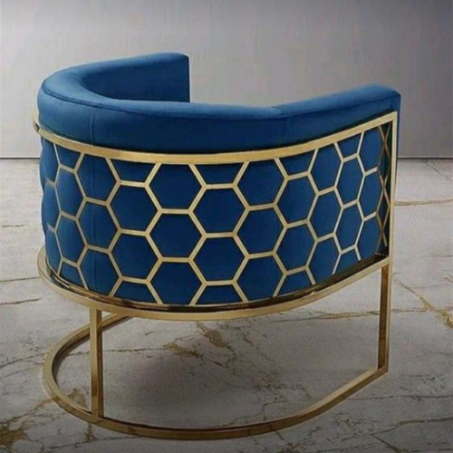 Blue Velvet Accent Chair with Gold Honeycomb Back