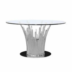Modern Round Glass Dining Table with Metallic Base