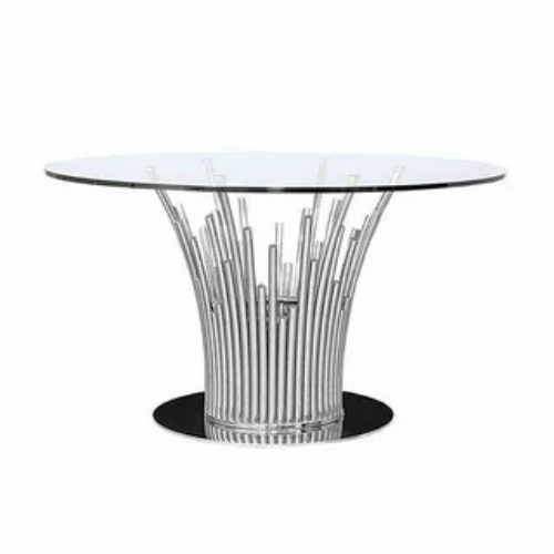 Modern Round Glass Dining Table with Metallic Base