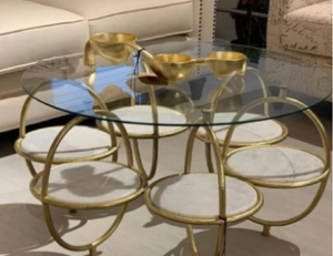 Luxury Round Glass Table Set with Gold Frame