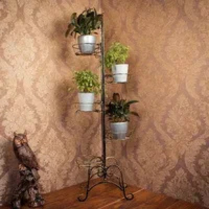 Elegant Vertical Metal Plant Stand with Pots