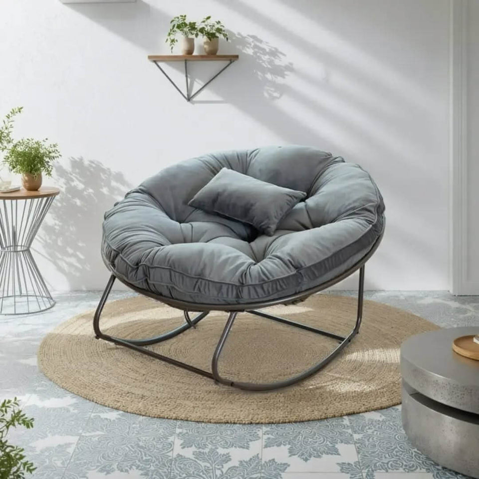 Round Rocking Chair with Soft Cushion & Sturdy Metal Frame
