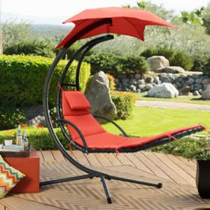 Modern Curved Outdoor Lounge Chair with Canopy & Ottoman