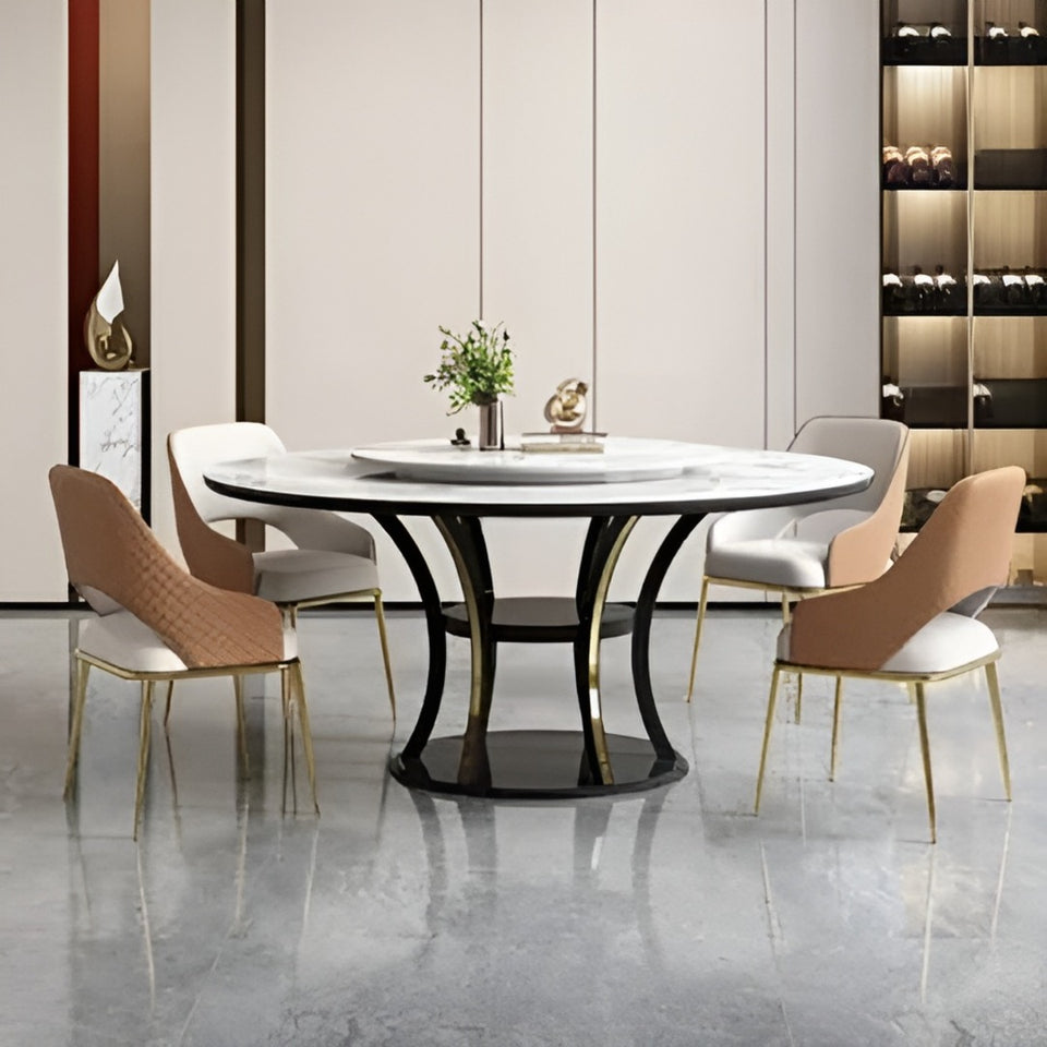 Modern Round Dining Table with Upholstered Chairs