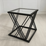 Modern Square Glass Coffee Table with Black Geometric Frame